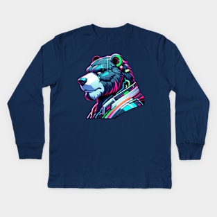 Cyberpunk Neon Furry Anthro Bear Kids Long Sleeve T-Shirt